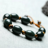 Natural Hetian Bead Bracelet With Tiger Eye Beads Stretch Men Bracelet