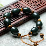 Natural Hetian Bead Bracelet With Tiger Eye Beads Stretch Men Bracelet