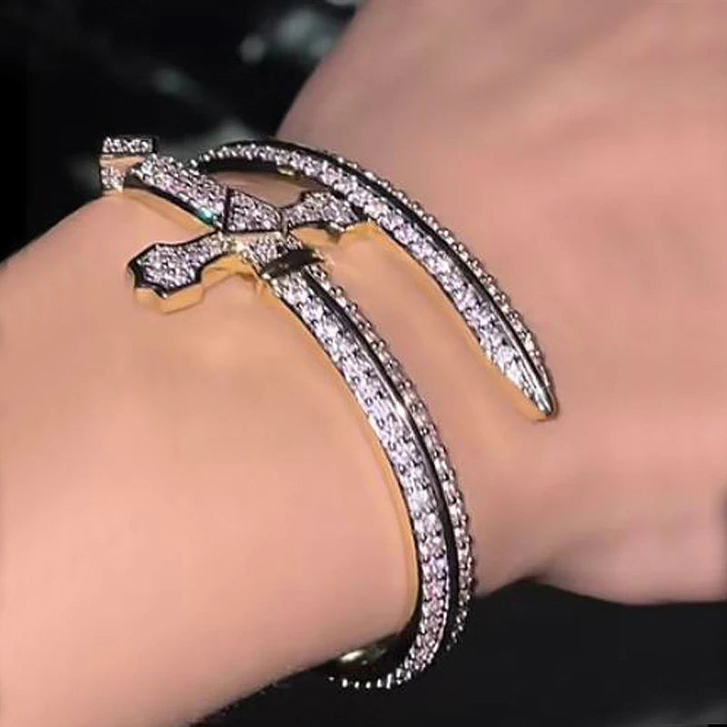 Sword Bracelet CZ Silver Bangle Hiphop Jewelry