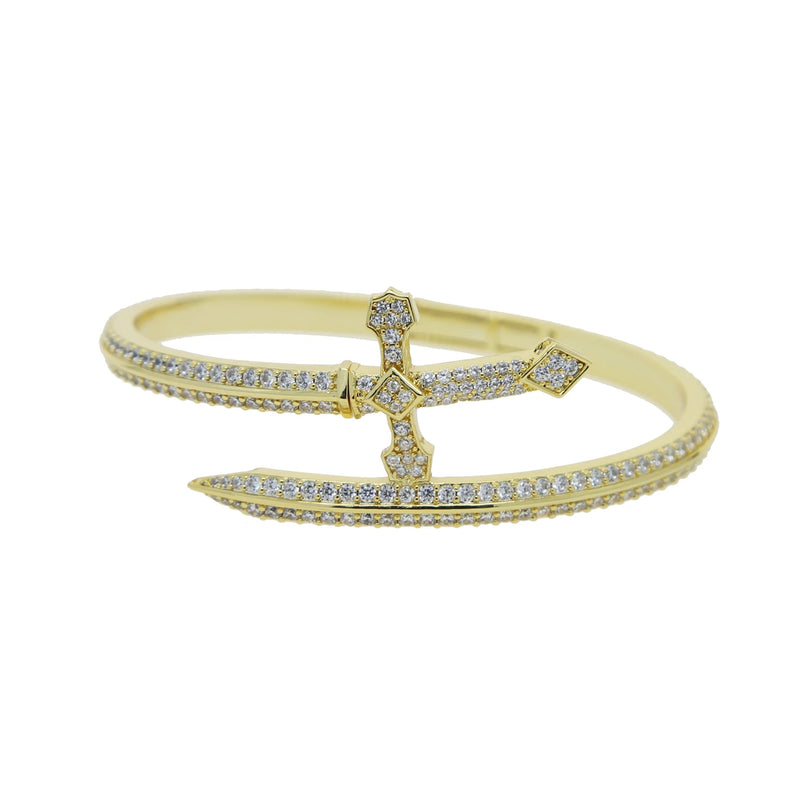 Sword Bracelet CZ Silver Bangle Hiphop Jewelry