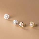 925 Silver 18K Plated Pearl Zircon Stud Earrings