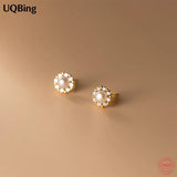 925 Silver 18K Plated Pearl Zircon Stud Earrings