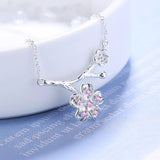 925 Silver Cherry Flower Necklace Crystal Tree Branch Pendant