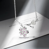 925 Silver Cherry Flower Necklace Crystal Tree Branch Pendant