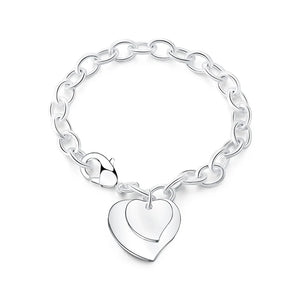 925 Silver Double Heart Bracelet for Women