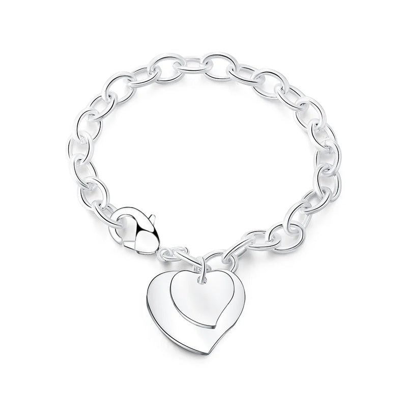 925 Silver Double Heart Bracelet for Women