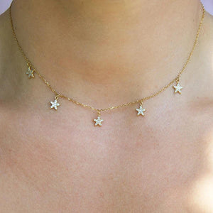 925 Sterling Silver Star Pendant Choker Necklace for Women