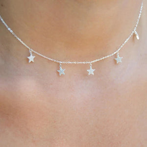 925 Sterling Silver Star Pendant Choker Necklace for Women