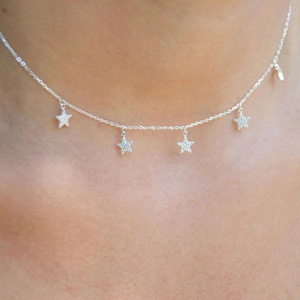 925 Sterling Silver Star Pendant Choker Necklace for Women