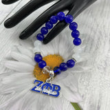 Pearl Greek Sorority Letter Zpb Charm Elastic Set Bracelets