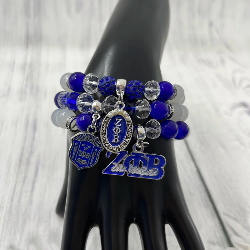 Pearl Greek Sorority Letter Zpb Charm Elastic Set Bracelets