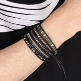 Stainless Steel Hematite Bracelet Unisex 5 Wraps Box Chain