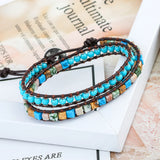 Boho 2 Leather Stone Beaded Bracelet