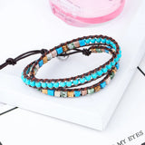 Boho 2 Leather Stone Beaded Bracelet