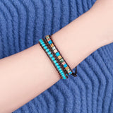 Boho 2 Leather Stone Beaded Bracelet