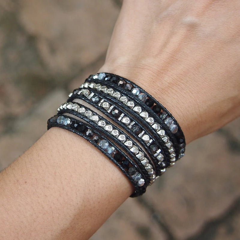 Boho Handwoven Unisex Crystals 5 Strand Bracelet