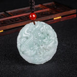 Burma Jade Dragon Phoenix Necklace Lucky Amulet Hand Carved LongFeng Jadeite