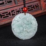 Burma Jade Dragon Phoenix Necklace Lucky Amulet Hand Carved LongFeng Jadeite