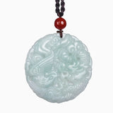 Burma Jade Dragon Phoenix Necklace Lucky Amulet Hand Carved LongFeng Jadeite