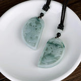 Burma Jade Pendant Hand Carved Lucky Amulet Dragon Phoenix Jadetite Necklace
