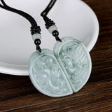 Burma Jade Pendant Hand Carved Lucky Amulet Dragon Phoenix Jadetite Necklace