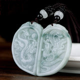 Burma Jade Pendant Hand Carved Lucky Amulet Dragon Phoenix Jadetite Necklace
