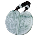 Burma Jade Pendant Hand Carved Lucky Amulet Dragon Phoenix Jadetite Necklace