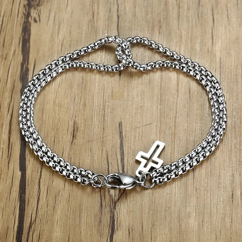Stainless Steel Double Box Link Bracelet for Men