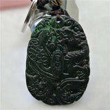 Green Nephrite Carved Dragon Phoenix Keychain Necklace Set