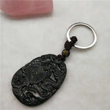 Green Nephrite Carved Dragon Phoenix Keychain Necklace Set