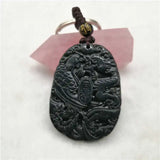 Green Nephrite Carved Dragon Phoenix Keychain Necklace Set
