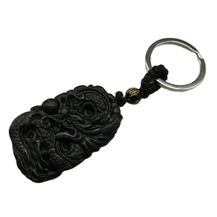 Chinese Green Nephrite Lucky Dragon Keychain Necklace Set