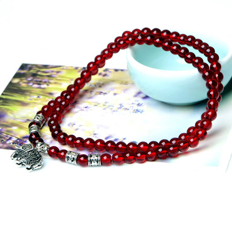 Crystal Bracelet with Garnet Auspicious Silver Inlay Jade Jewelry