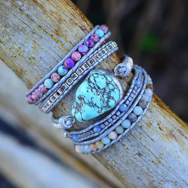 Boho Turquoise Stone Wrap Bracelet