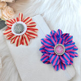 Sorority Flower Shape Silk Ribbon Rhinestone Brooch