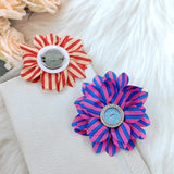 Sorority Flower Shape Silk Ribbon Rhinestone Brooch