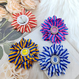 Sorority Flower Shape Silk Ribbon Rhinestone Brooch