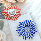 Sorority Flower Shape Silk Ribbon Rhinestone Brooch