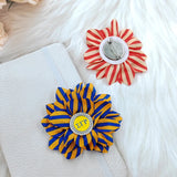Sorority Flower Shape Silk Ribbon Rhinestone Brooch