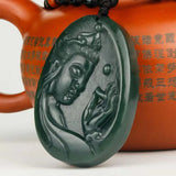 Hand Carved XinJiang HeTian Nephrite Jade Guan Yin Buddha Pendant Necklace