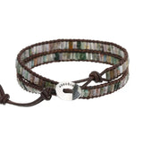 Gemstone Tube Bead 2X Wrap Leather Bracelet