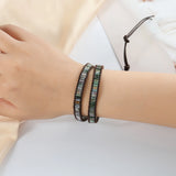 Gemstone Tube Bead 2X Wrap Leather Bracelet