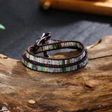 Gemstone Tube Bead 2X Wrap Leather Bracelet