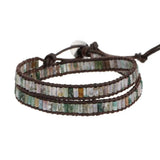 Gemstone Tube Bead 2X Wrap Leather Bracelet