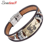 Zodiac Signs Bracelet Stainless Steel Clasps Leather Men Jewelry