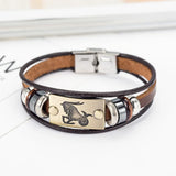 Zodiac Signs Bracelet Stainless Steel Clasps Leather Men Jewelry