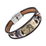 Zodiac Signs Bracelet Stainless Steel Clasps Leather Men Jewelry
