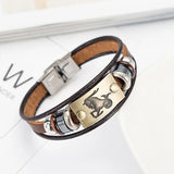 Zodiac Signs Bracelet Stainless Steel Clasps Leather Men Jewelry