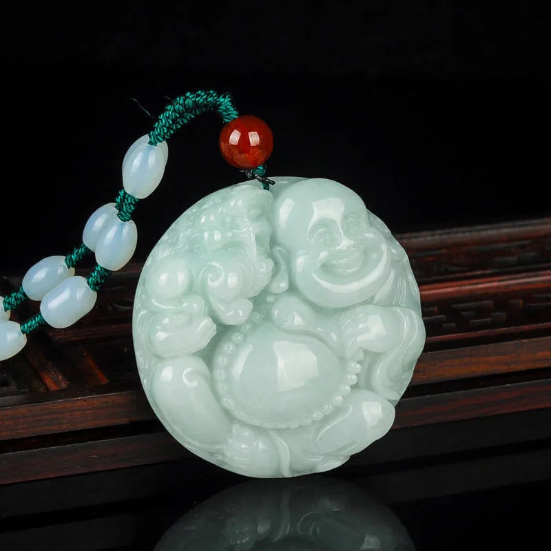 Burmese Jade Maitreya Buddha Pendant Lucky Amulet Necklace