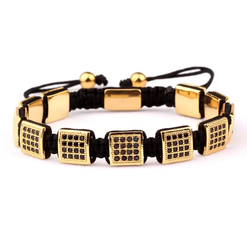 Men's CZ Pave Square Beaded Bracelet